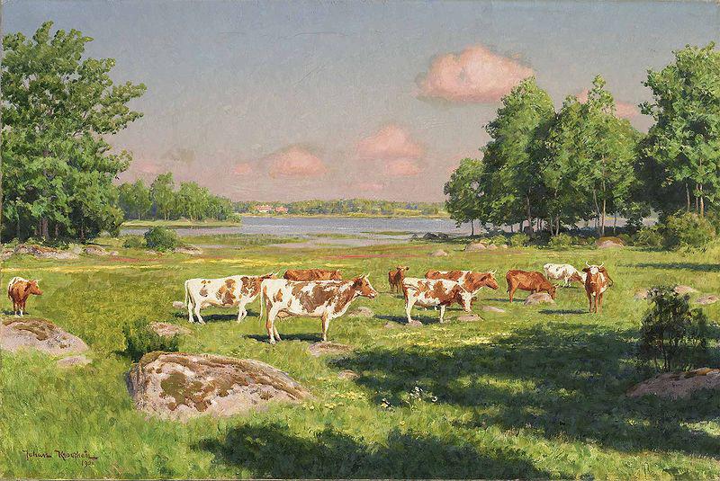 johan krouthen Sommarlandskap med betande boskap oil painting picture